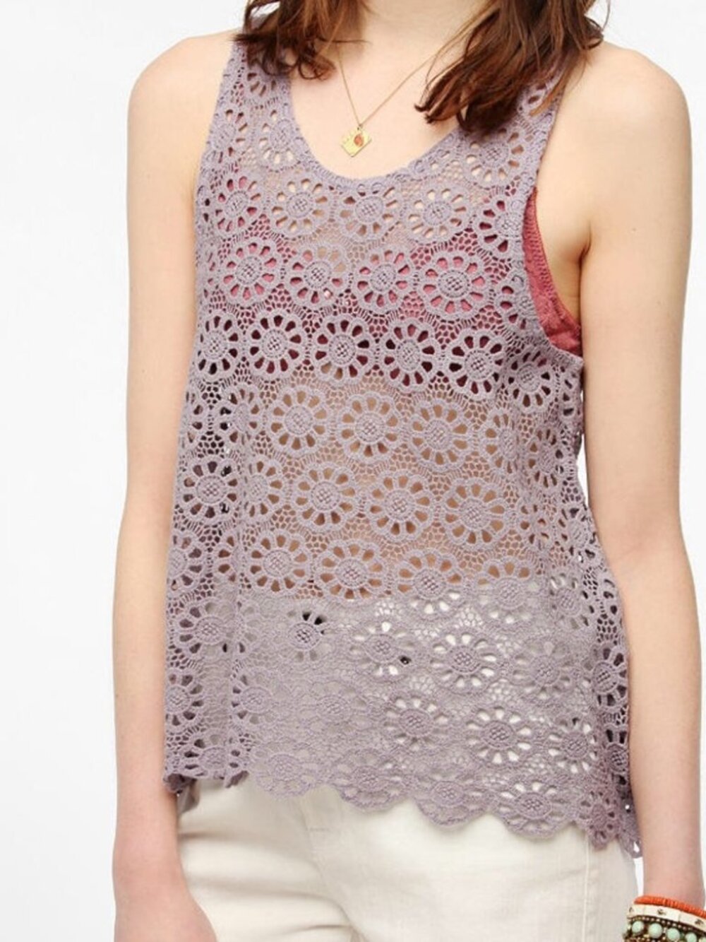 Urban Outfitters Pins & Needles Crochet Daisy Lace Tank Top in Lavender, M